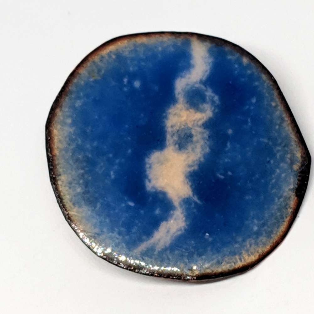 Handcrafted Blue & Cream Enamel Brooch / Pin